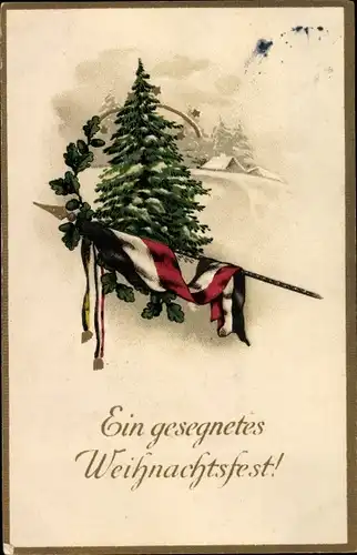 Präge Litho Glückwunsch Weihnachten, Tannenbaum, Fahne
