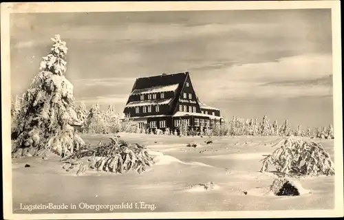 Ak Zinnwald Georgenfeld Altenberg im Erzgebirge, Lugstein Baude im Winter
