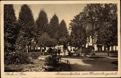 Ak Słupsk Stolp Pommern, Bismarckplatz, Hindenburgsäule