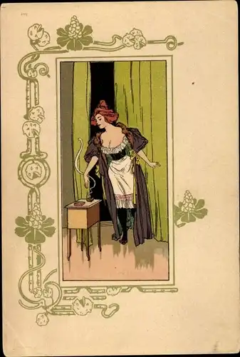 Passepartout Litho Junge Frau, Zigarette rauchend, Dekolleté