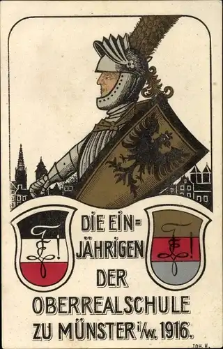 Studentika Ak Münster in Westfalen, Die Einjährigen der Oberrealschule, Ritter, Wappen