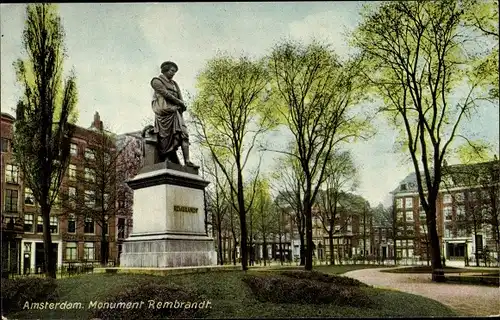 Ak Amsterdam Nordholland Niederlande, Monument Rembrandt