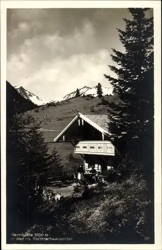 Ak Bad Hindelang im Oberallgäu, Bergwirtshaus Hornhütte, Weg ins Petterschwangertal