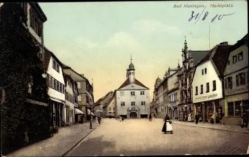 Ak Bad Kissingen Unterfranken Bayern, Marktplatz, Rathaus, Geschäfte