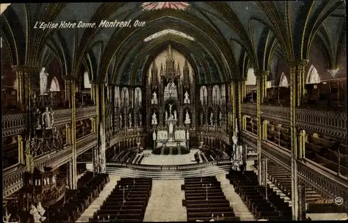 Ak Montreal Québec Kanada, L'Eglise Notre Dame, vue intérieure, autel