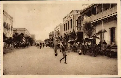 Ak Djibouti Dschibuti, Rue d'Abyssinie, Straße, Fuhrwerke
