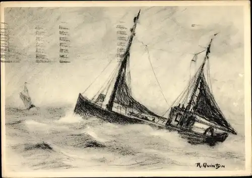 Künstler Ak Quintyn, R., Fischerboot im Sturm, En pleine mer