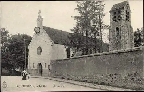 Ak Juvisy Essonne, L'Église, vue de la rue