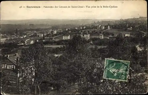 Ak Suresnes Hauts de Seine, Panorama des Coteaux de Saint Cloud, Vue prise de la Belle Cycliste