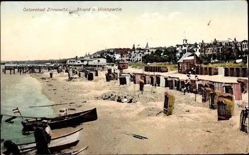 Ak Ostseebad Zinnowitz auf Usedom, Strand und Villenpartie