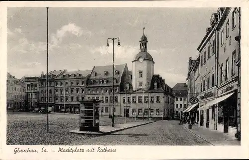 Ak Glauchau in Sachsen, Marktplatz mit Rathaus