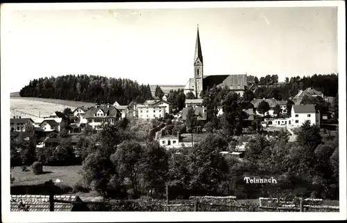 Ak Teisnach in Niederbayern, Teilansicht vom Ort, Kirche, Wald