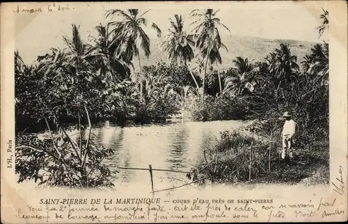 Ak Saint Pierre Martinique, Cours d'Eau, Uferpartie, Wasser