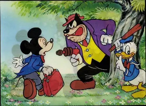 3-D Ak Disney, Mickey Maus, Donald Duck, Kater Karlo, Überfall