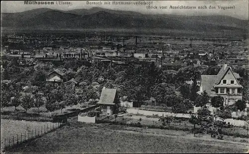 Ak Dornach Mulhouse Mülhausen Elsass Haut Rhin, Panorama m. Hartmannsweilerkopf u. Vogesen