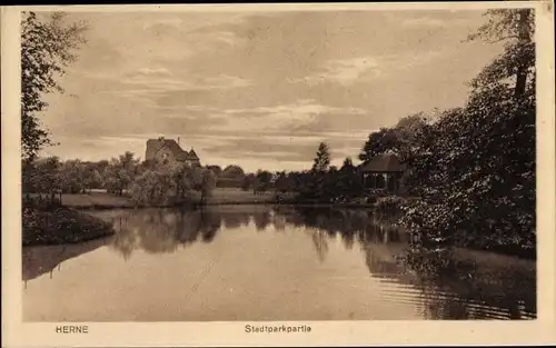 Ak Herne im Ruhrgebiet, Stadtparkpartie, Teichufer