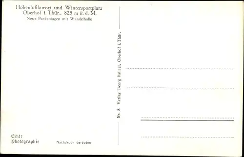 Ak Oberhof im Thüringer Wald, Teilansicht vom Ort, Parkanlage, Wandelhalle, Teich