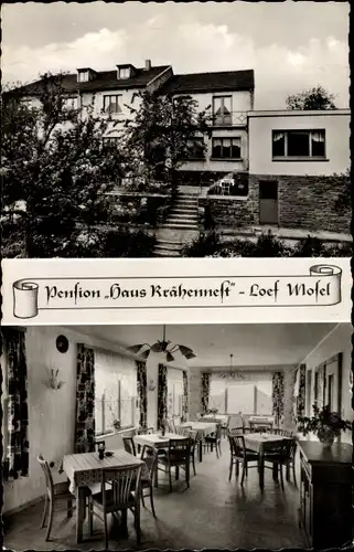 Ak Löf Loef an der Mosel, Pension Haus Krähennest, Außen- u. Innenansicht