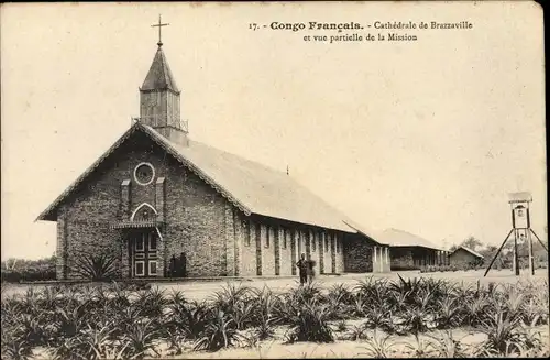 Ak Brazzaville Franz. Kongo, Cathédrale, vue partielle de la Mission