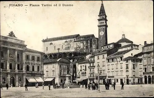Ak Pirano Piran Slowenien, Piazza Tartini ed il Duomo