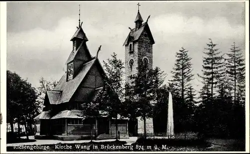 Ak Brückenberg b. Krummhübel Riesengebirge Schlesien, Kirche Wang