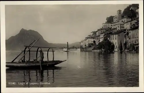 Ak Gandria Lago di Lugano Kt. Tessin Schweiz, Teilansicht, Boot, Dampfer