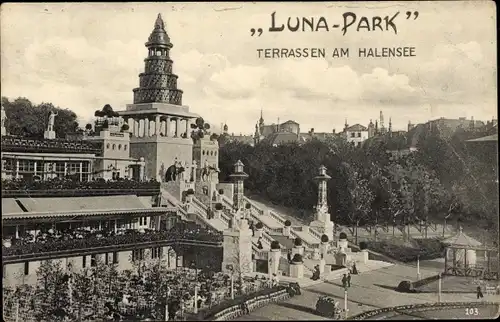Ak Berlin Grunewald Halensee, Luna Park, Terrassen am Halensee