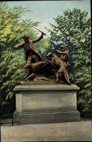Ak Berlin Tiergarten, Statue, grosser Stern, Hasenjagd