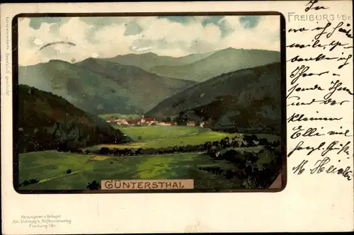 Künstler Litho Günterstal Freiburg im Breisgau, Landschaftspanorama