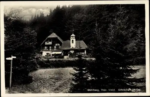 Ak Gehlberg in Thüringen, Glöckchen im Tal, Haus, Außenansicht, Wald, Wegweiser