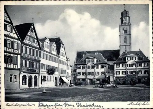 Ak Bad Mergentheim in Tauberfranken, Marktplatz, Kirchturm, Brunnen