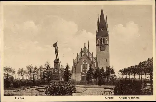 Ak Erkner in Brandenburg, Kirche, Kriegerdenkmal 