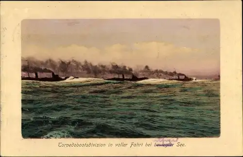 Ak Deutsches Kriegsschiff, Torpedobootsdivision in voller Fahrt