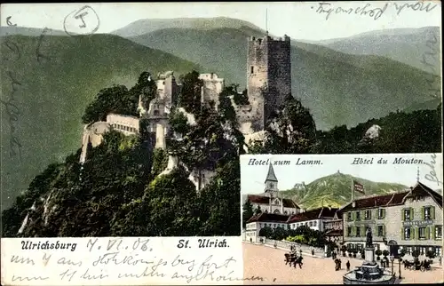 Ak Saint Ulrich Sankt Ulrich Elsass Haut Rhin, Hotel zum Lamm, Ulrichsburg