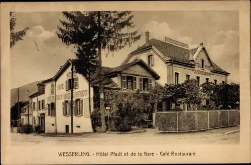 Ak Husseren Wesserling Hüsseren Wesserling Elsass Haut Rhin, Hotel Pfadt et de la Gare