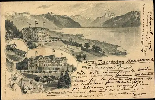 Litho Vevey Kt. Waadt Schweiz, Hôtel Belvédère, Mont Pélérin, Funiculaire