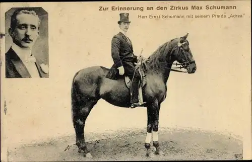 Ak Zirkus Max Schumann, Ernst Schumann, Pferd Adrea