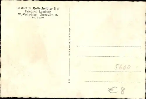 Ak Vohwinkel Wuppertal, Gaststätte Rottscheidter Hof, Bes. Friedrich Lemberg, Gustavstraße 16