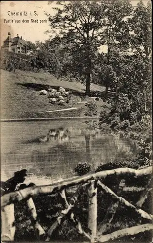 Ak Chemnitz Sachsen, Stadtpark, Teich