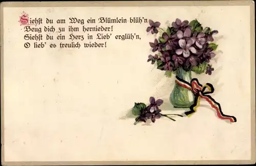 Gedicht Litho Siehst du am Weg ein Blümlein blüh'n, Veilchen