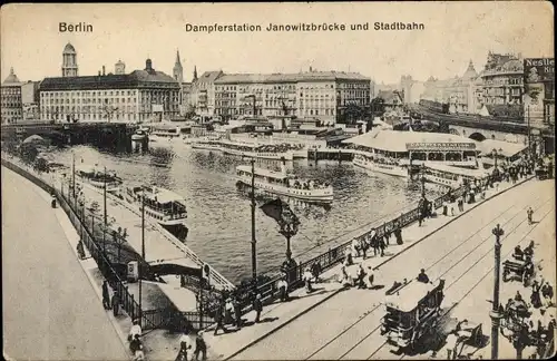 Ak Berlin Kreuzberg, Dampferstation Jannowitzbrücke und Stadtbahn 