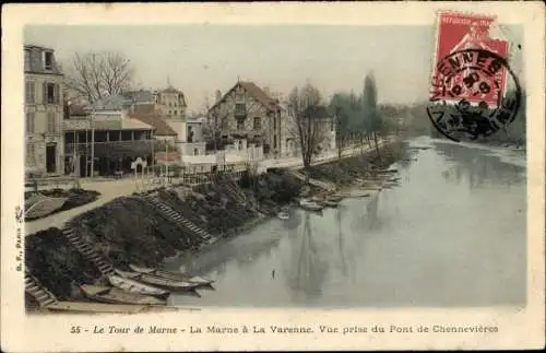 Ak La Varenne, La Marne, Vue prise du Pont de Chennevières