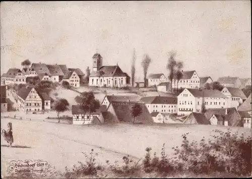 Künstler Ak Höckendorf Klingenberg im Osterzgebirge, Teilansicht vom Ort, Kirche, anno 1869