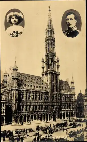 Ak Bruxelles Brüssel, Hotel de Ville, König Albert I von Belgien, Portrait