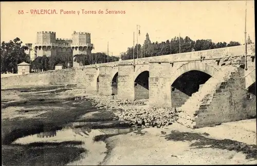 Ak Valencia Stadt Spanien, Puente y Torres de Serranos