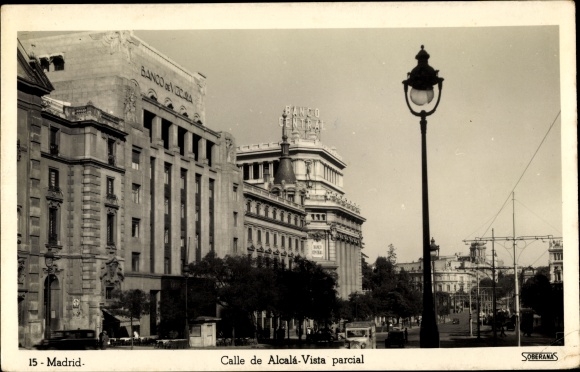 Ak Madrid Spanien Calle De Alcala Vista Parcial Banco De Vizcaya Banco Central Nr Oldthing Ansichtskarten Iberische Halbinsel