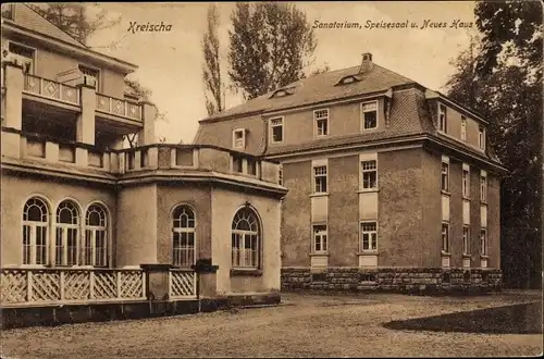 Ak Kreischa im Erzgebirge, Sanatorium, Speisesaal und neues Haus 