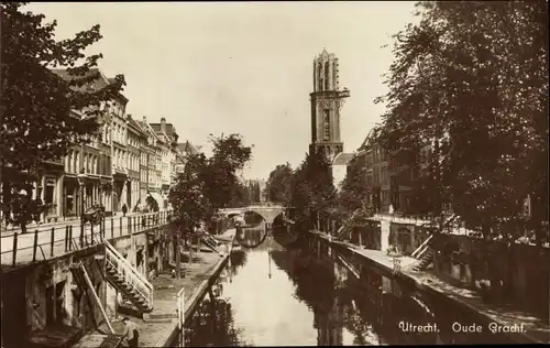 Ak Utrecht Niederlande, Oude Gracht, Brücke, Dom