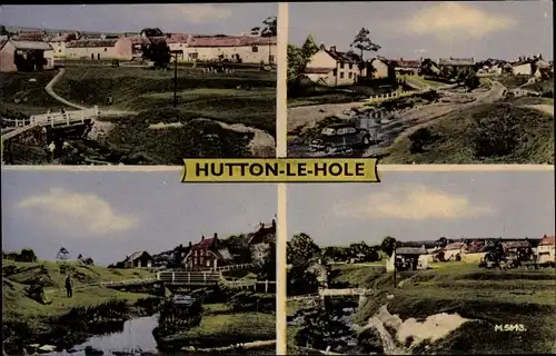Ak Hutton le Hole Yorkshire England, Panoramic view, bridge, houses