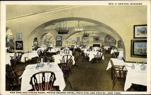 Ak New York City USA, New England Dining Room, Prince George Hotel, Fifth Ave. & 28th St.